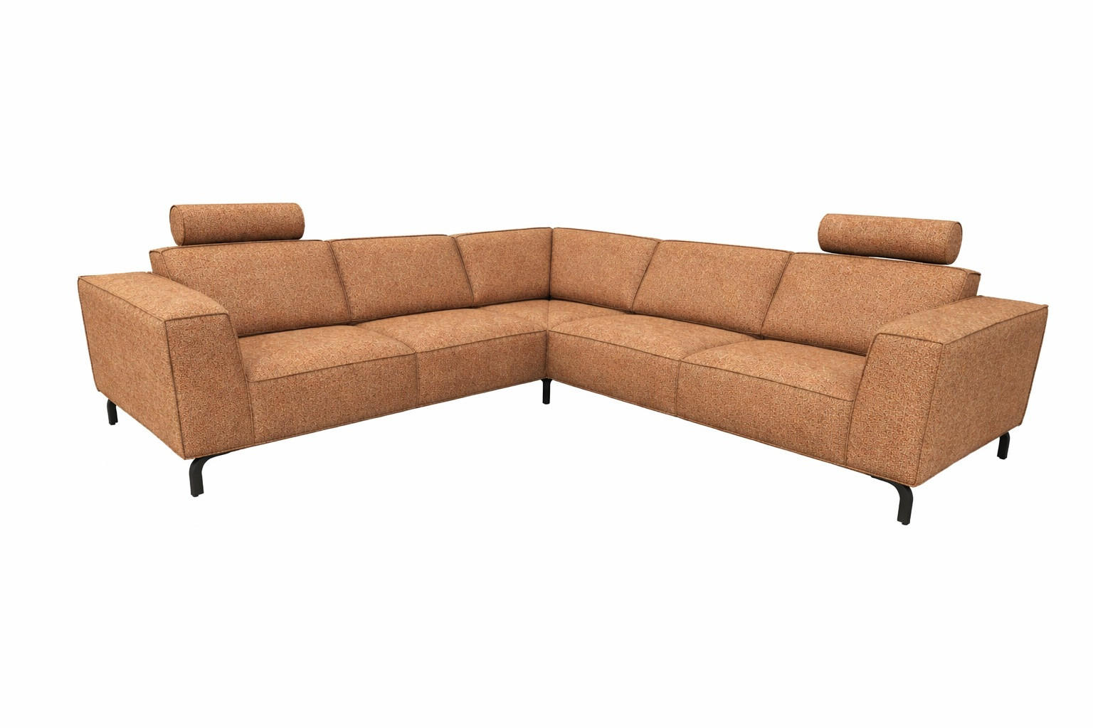 MODULARES Ecksofa Selena - Kupfer, Verstellbare Kopfstützen und Metall Füßen - Schwarz/Kupferfarben, Kunststoff/Textil (260/260cm) - KS Home Concept