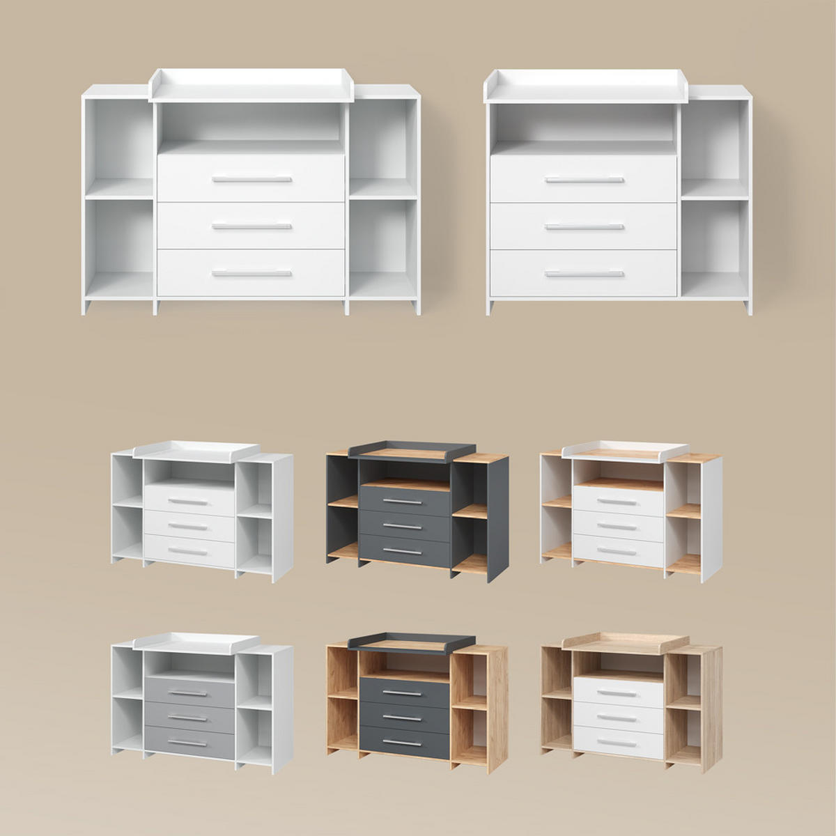 WICKELKOMMODE Torino Weiß/Grau mit Schubladen - Weiß/Grau, Holzwerkstoff (113/100/53cm) - Livinity®