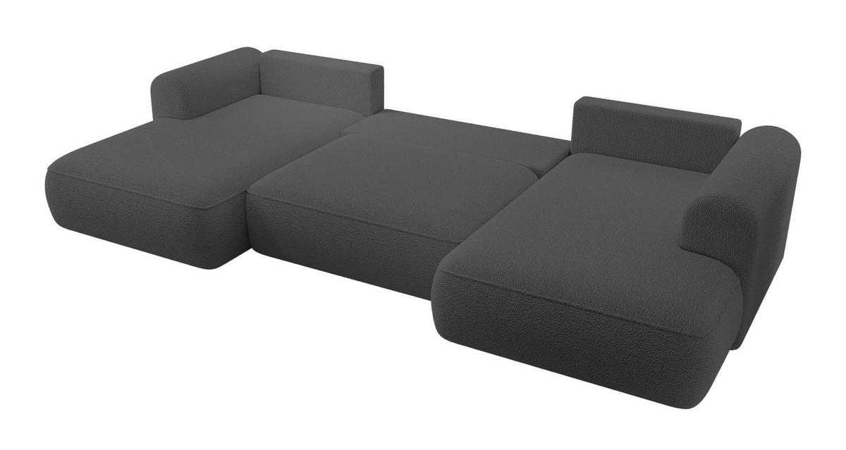 WOHNLANDSCHAFT Ovo Dunkelgrau Boucle - Dunkelgrau/Schwarz, Textil (375/95/185cm) - Selsey