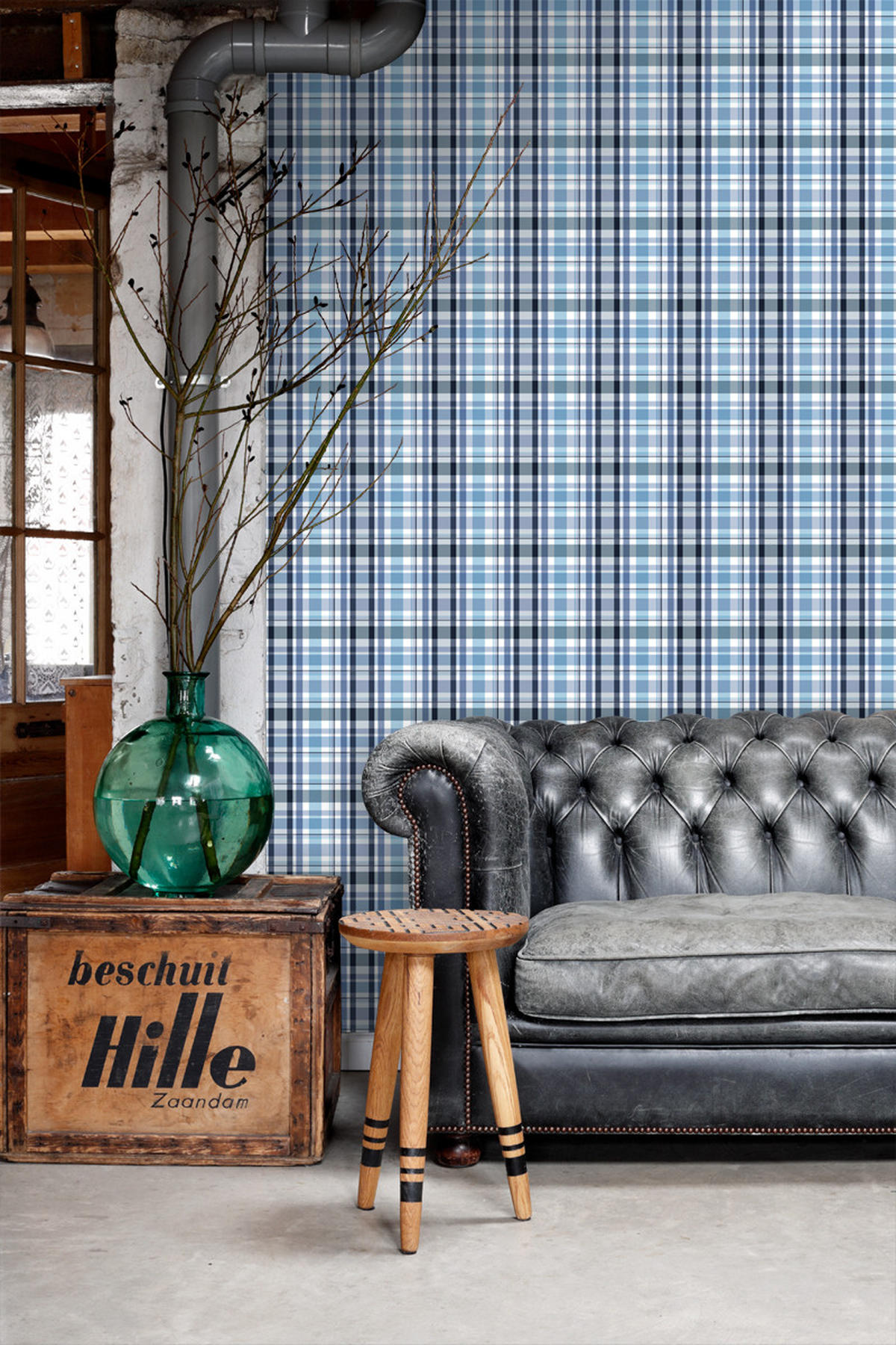 TAPETE Karomuster 53 cm x 10.05 m - Blau, Papier (53/1000cm) - ESTAhome