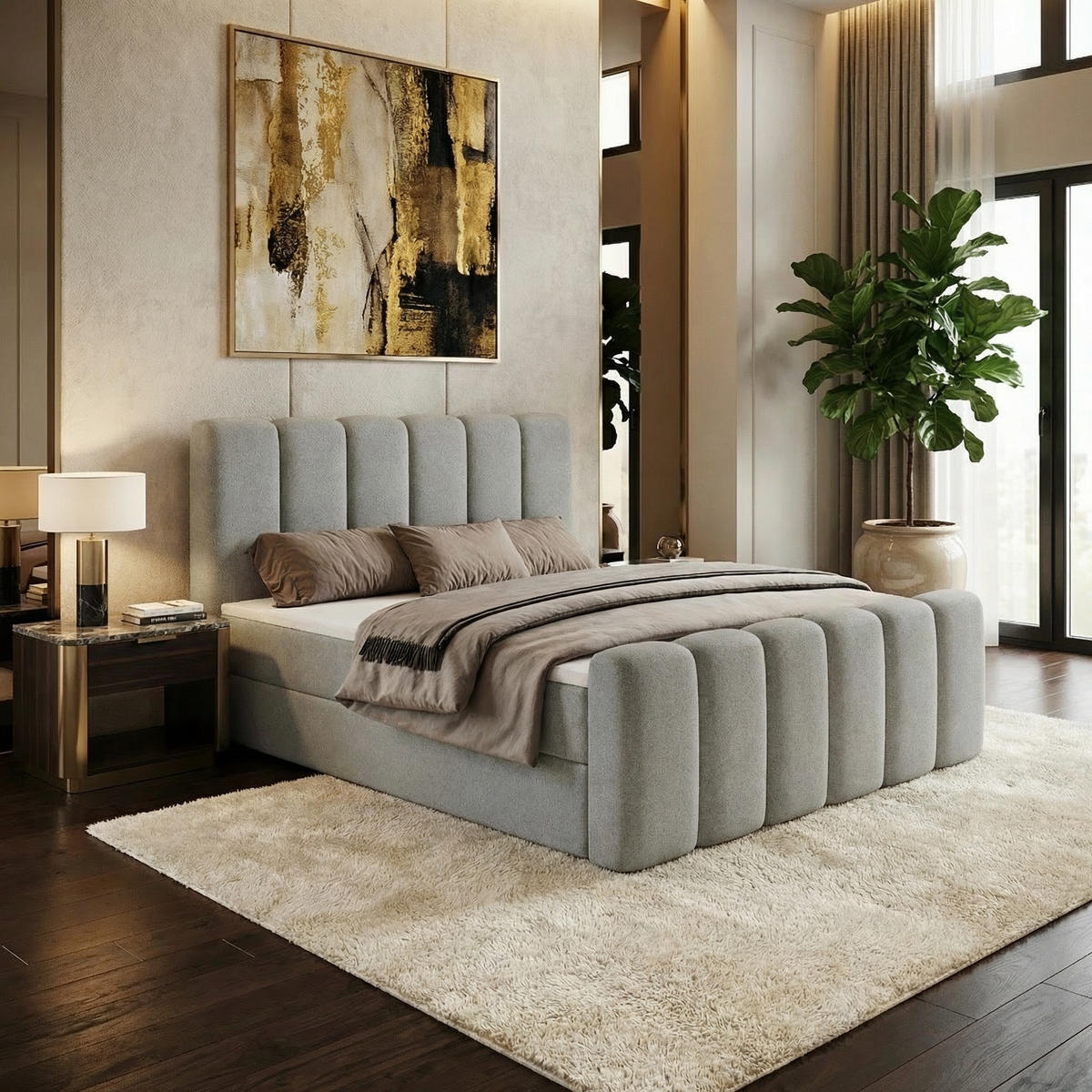 BOXBETT Nola mit Topper Hellgrau 200x200 - Hellgrau, Textil (200/200cm) - Luxkor24