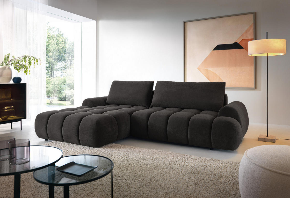 ECKSOFA 280 cm Valerio mit Bettkasten, 280 cm, Links, Schlaffunktion, Schwarz - Schwarz, Holz (280/177cm) - Emporius