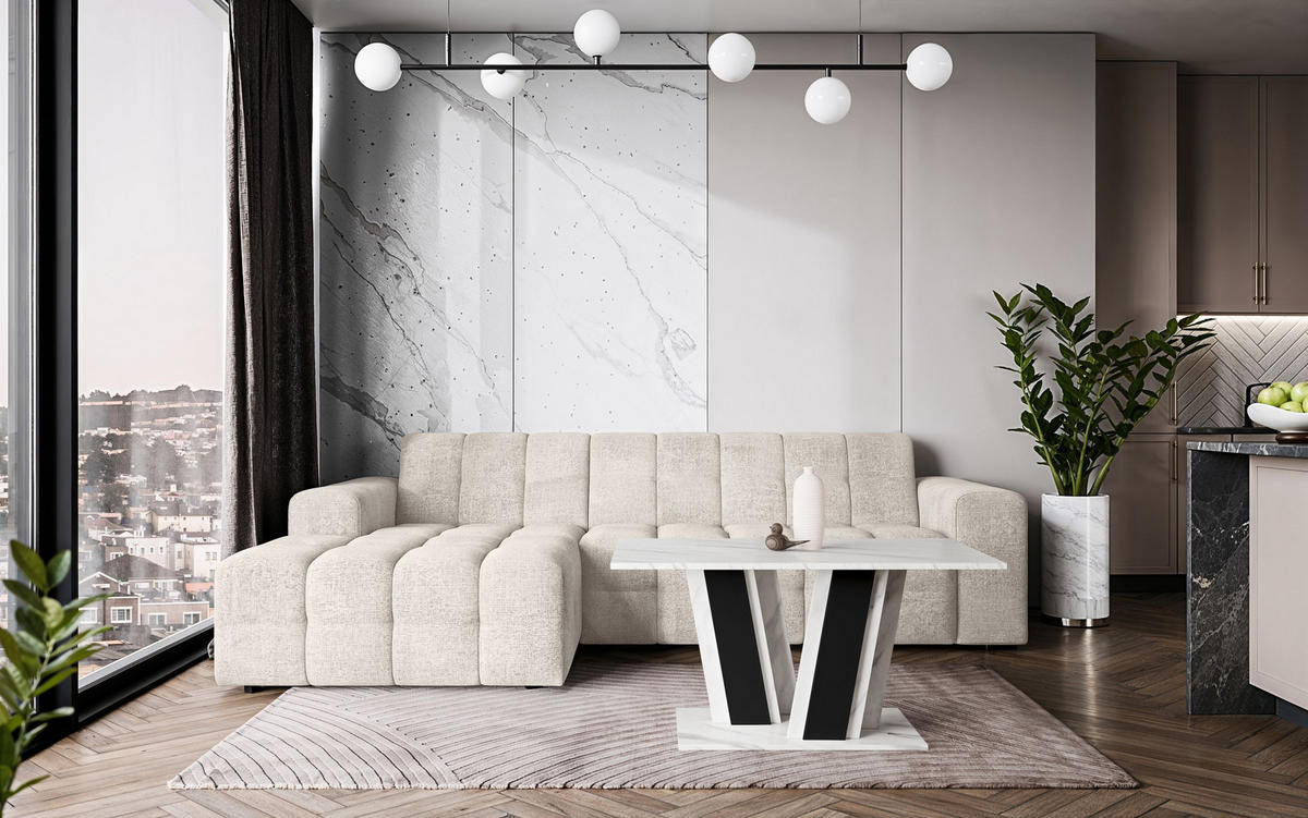 COUCHTISCH 100 cm Weiß Marmor-Optik - Weiß Hochglanz, Holzwerkstoff (60/100/55cm) - Home Collective