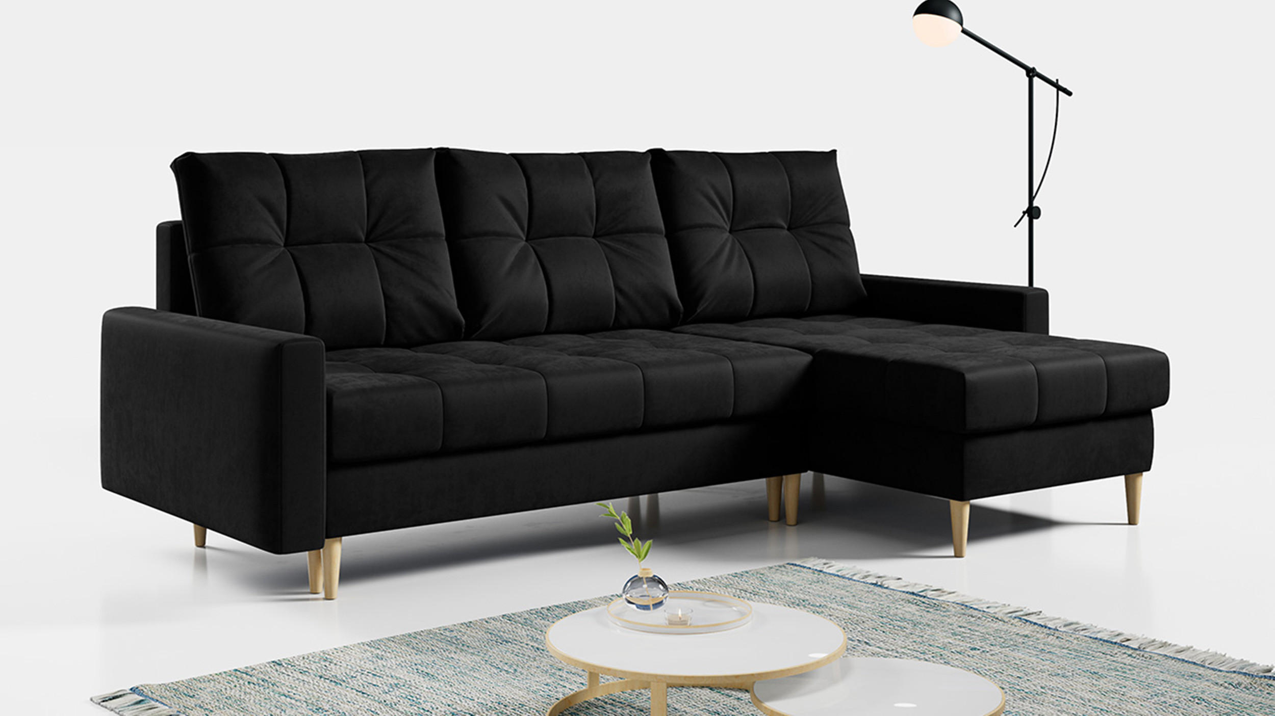 ECKSOFA Astra Schwarz Velvet - Schwarz/Braun, Holz/Textil (220/140cm) - MKS