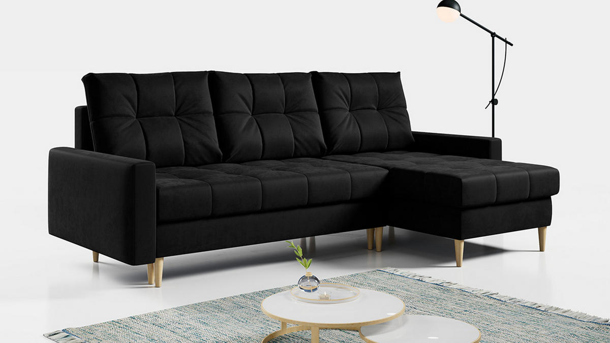 ECKSOFA Astra Schwarz Velvet - Schwarz/Braun, Holz/Textil (220/140cm) - MKS