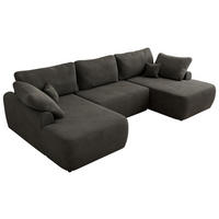 WOHNLANDSCHAFT CUBO U Dunkelgrau Velvet - Dunkelgrau/Schwarz, Kunststoff/Textil (370/100/187cm) - MKS