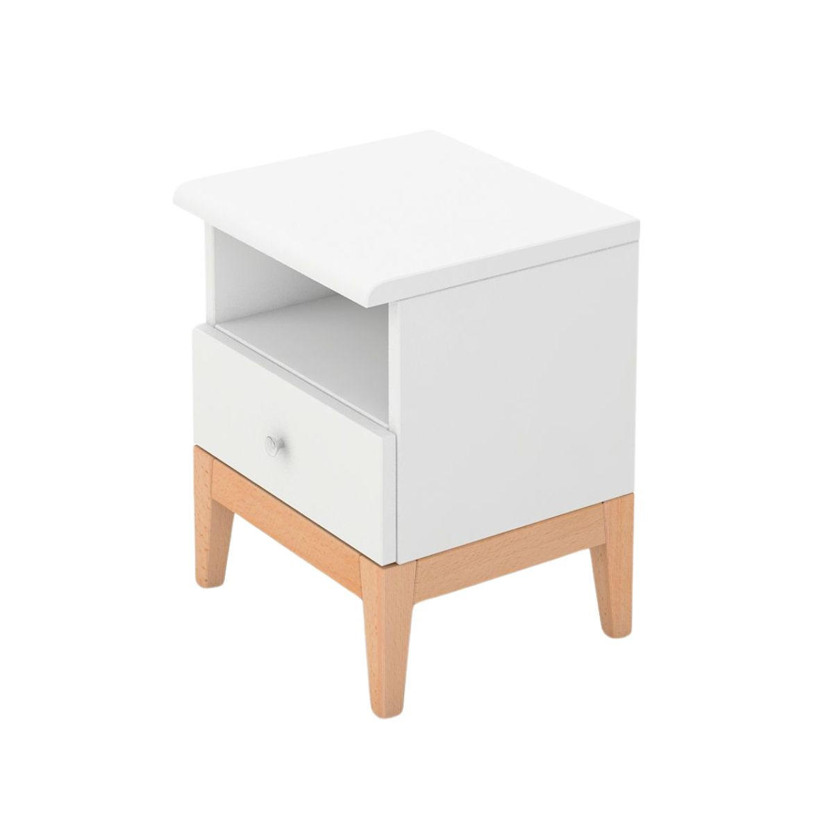 HOLZNACHTTISCH Livia mit silbernen griffen, Weiß/Naturfarben - Silberfarben/Buchefarben, Holz/Buchenholz (40/54/34cm) - Visby