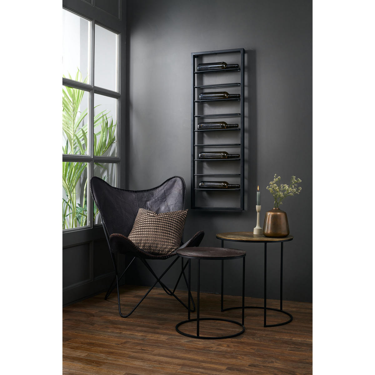 WEINREGAL Amore Schwarz 42/8/120 cm - Schwarz, Metall (8/120/42cm) - Light & Living