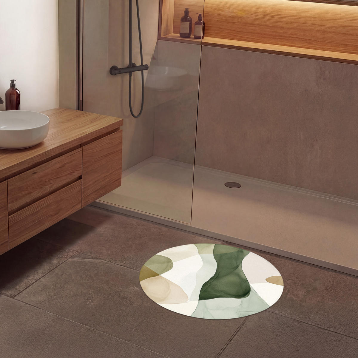 KÚPEĽŇOVÁ PREDLOŽKA Japandi - Abstraktné - Zelené 70x70 cm - zelená, textil/plast (70/70cm) - OnlyWow
