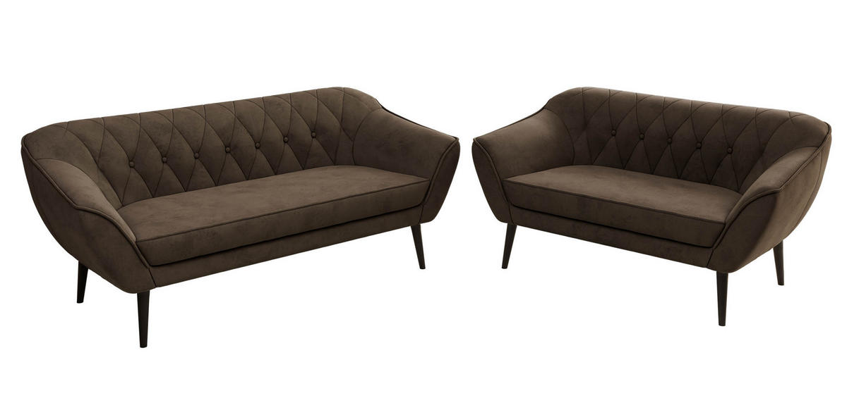 SEDACÍ SOUPRAVA 3+2 PIRS - Hnědá Samet - Černé nohy - tmavě hnědá/černá, kompozitní dřevo/textil (180/75/74cm) - MKS