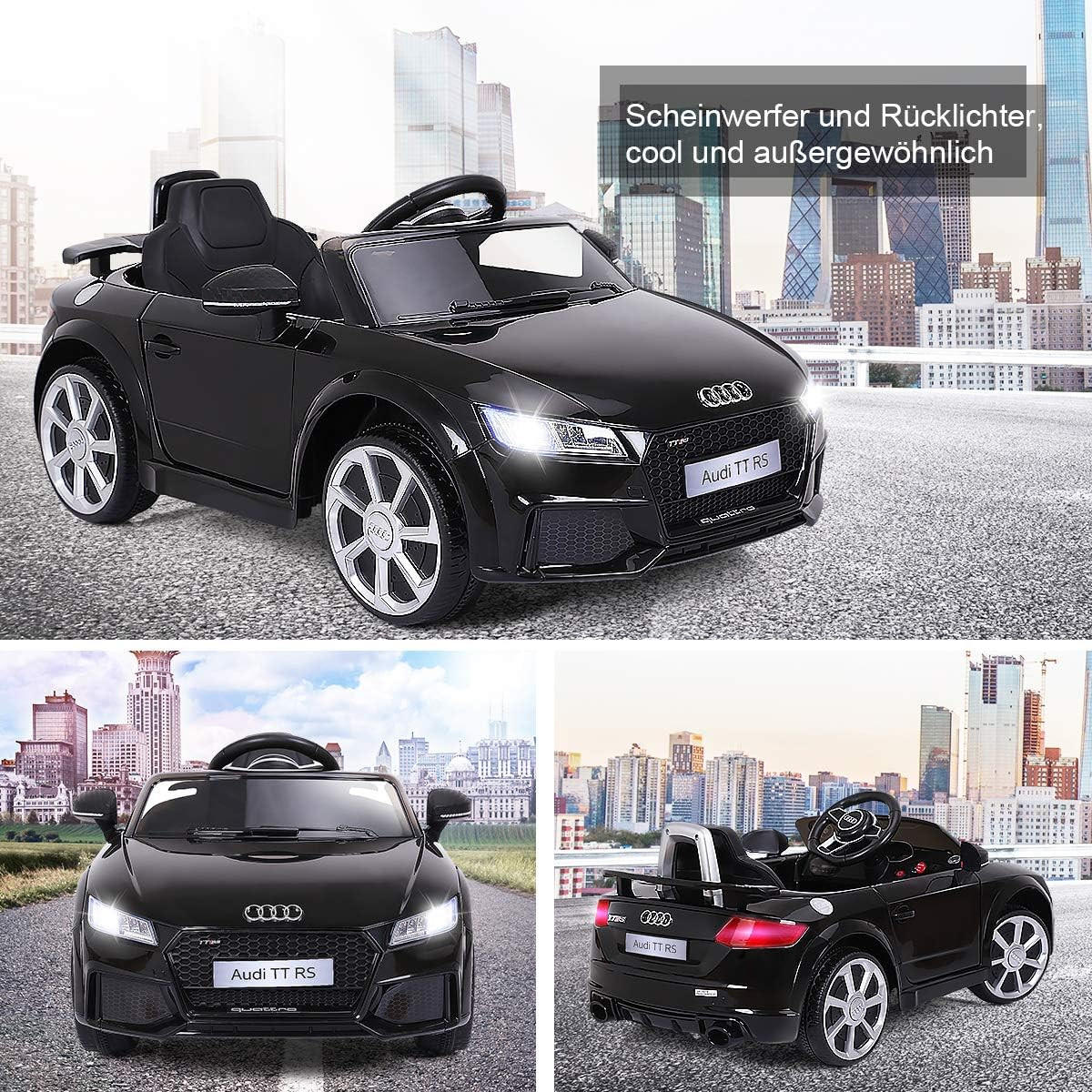 KINDERAUTO Audi 12V Schwarz - Schwarz, Kunststoff (63.5/45.5/104cm) - COSTWAY