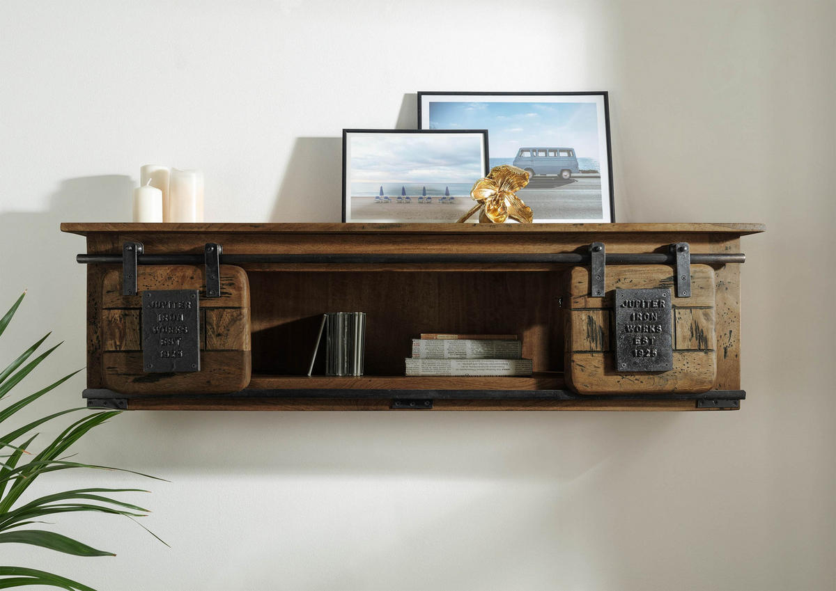WANDREGAL Mango 130x25x35 braun lackiert RAILWAY #465 - Braun, Holz (130/35/25cm) - Massivmoebel24