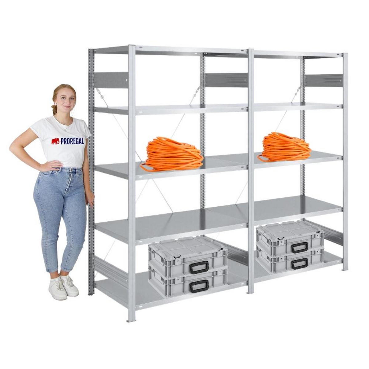 SCHWERLASTREGAL Silver Mamba 200x200x60cm 5 Ebenen je 150kg Fachlast Verzinkt - Silberfarben, Metall (200/200/60cm) - PROREGAL