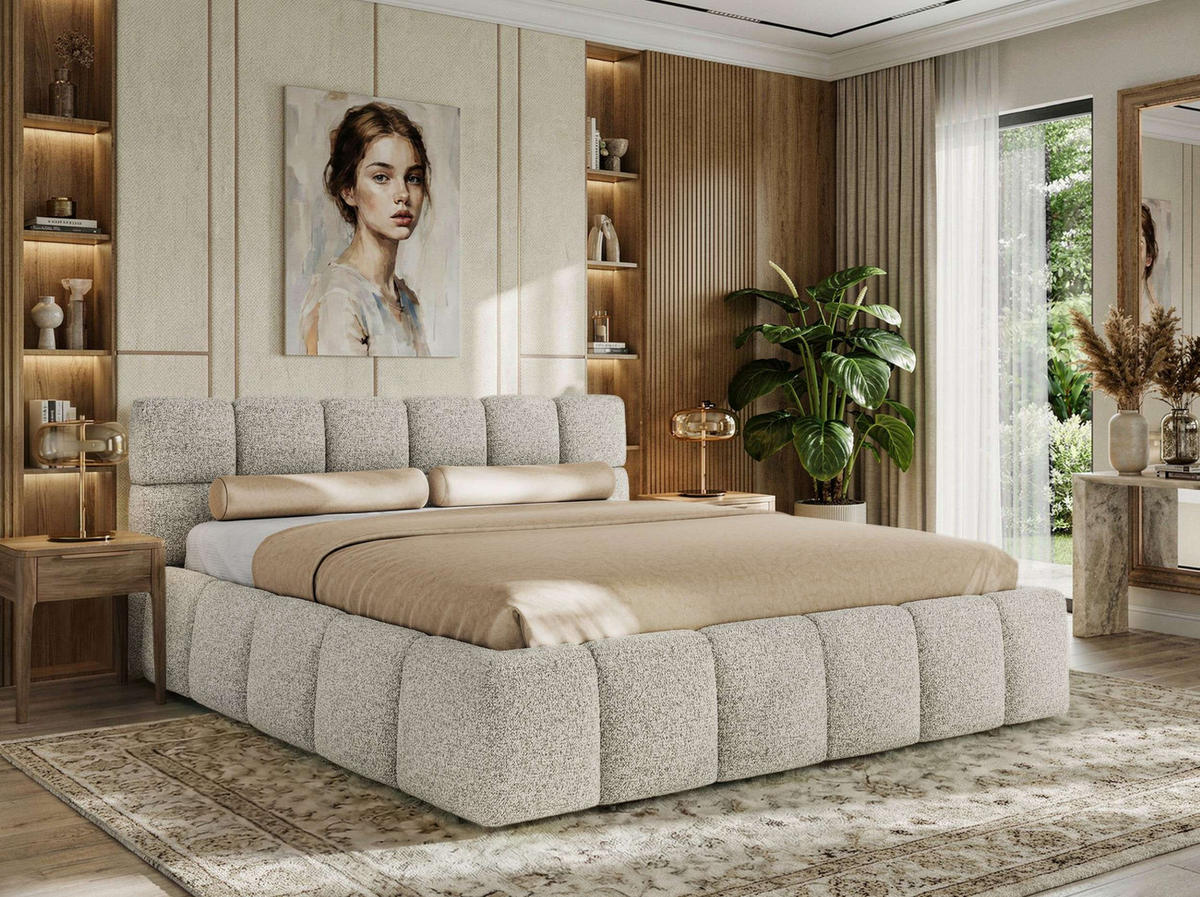 POLSTERBETT NIRA CLASSIC 200/200 - Hellgrau Strukture - Multipocket-Matratze - Hellgrau, Textil (200/200cm) - MKS