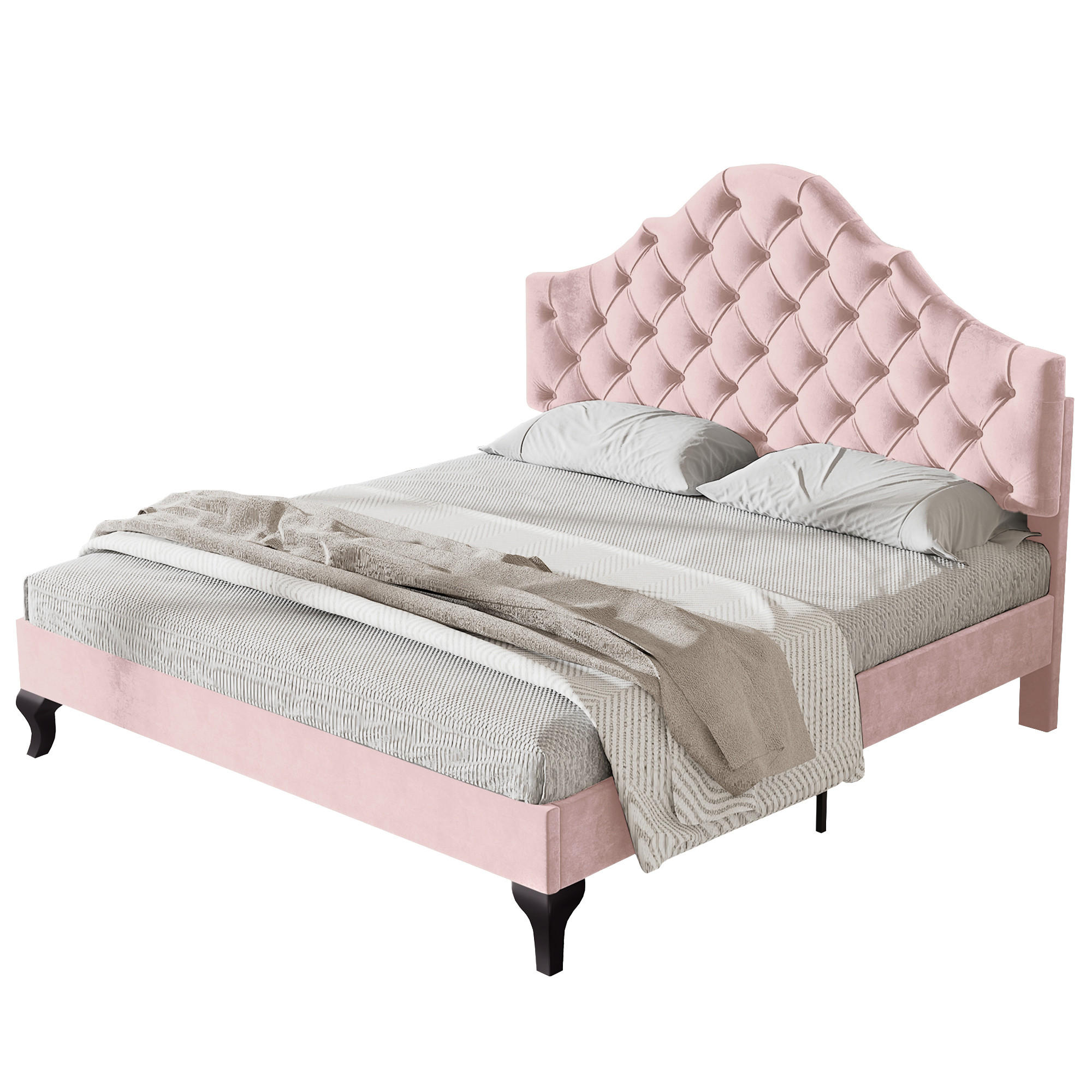 POLSTERBETT 140x200, Samt, Kopfteil verstellbar, Rosa - Rosa, Textil (140/200cm)