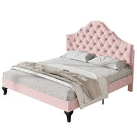 POLSTERBETT 140x200, Samt, Kopfteil verstellbar, Rosa - Rosa, Textil (140/200cm)
