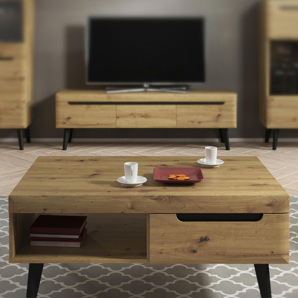 COUCHTISCH SUDBURRY STO1-1S Fronten, aus MDF-Platte, Eiche - Eichefarben, Holzwerkstoff/Kunststoff (67/107/46cm) - Komodee