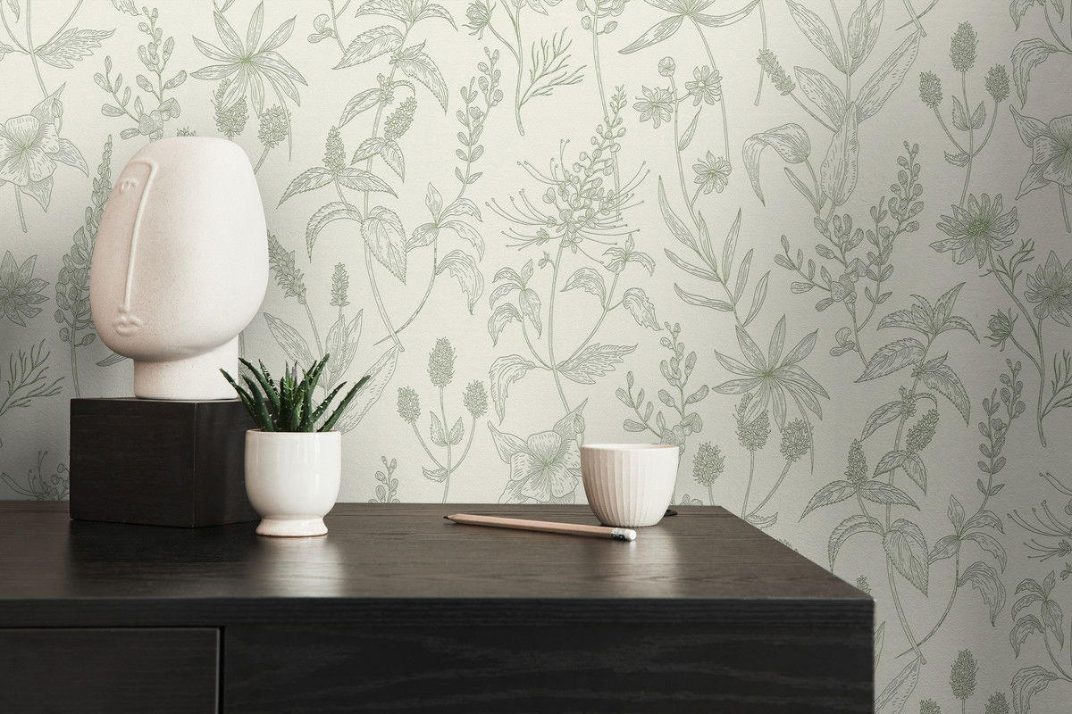 VLIESTAPETE Grün 53/1005 cm - Weiß/Grün, Textil (53/1cm) - KUNSTLOFT