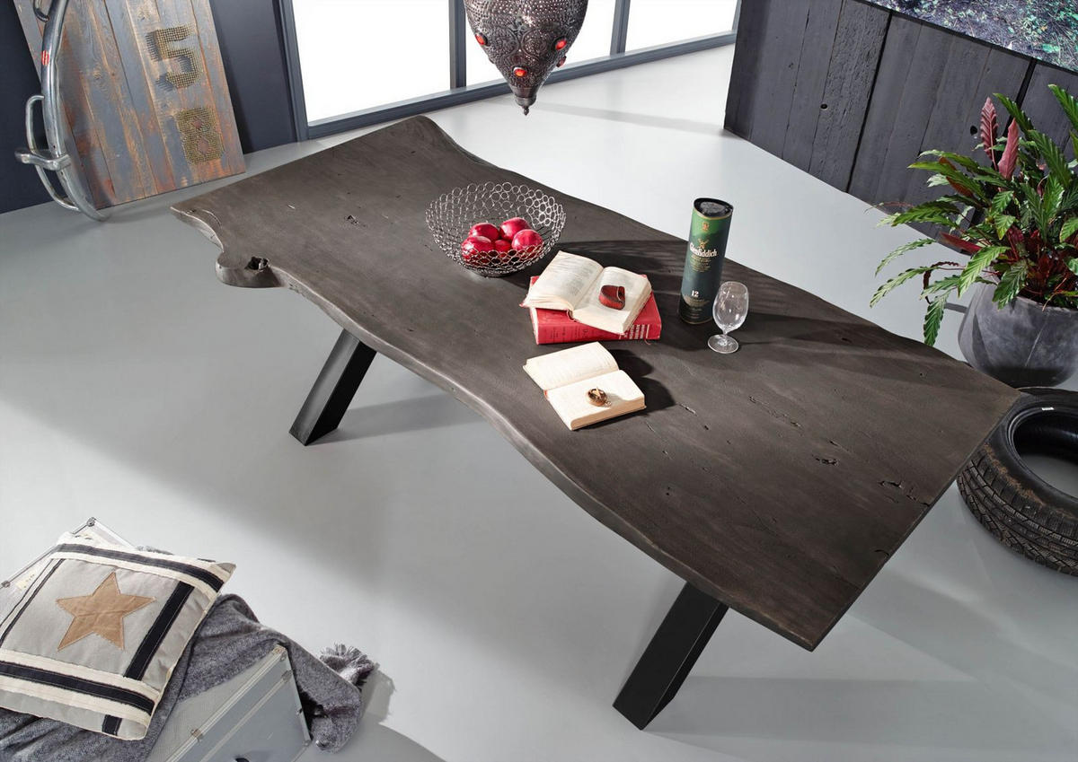 ESSTISCH Akazie 180x100x76 grau lackiert IRON LABEL #115 - Grau, Holz (180/100/76cm) - Massivmoebel24