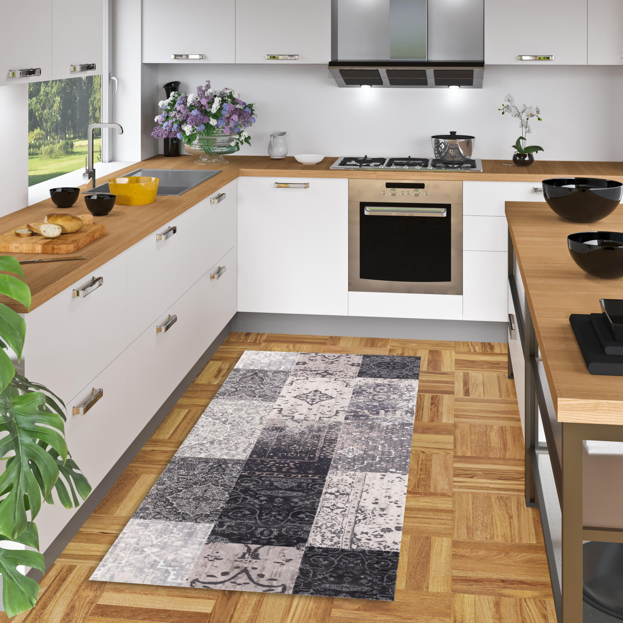 KÜCHENLÄUFER TEPPICH TRENDY PATCHWORK - Grau, Textil (45/145cm) - Pergamon