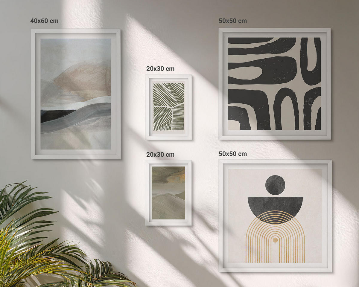 BILDER SET 5er Set - 50x50 cm & 20x30 cm & 40x60 cm Weißer Rahmen - Gemalte abstrakte Dekorationen - Weiß, Kunststoff (40/60cm) - TULUP