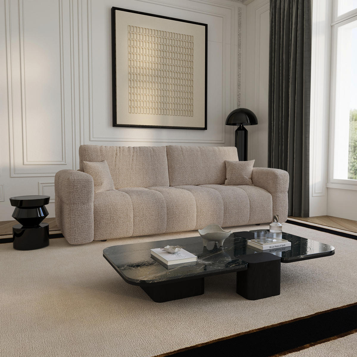 SCHLAFSOFA mit Stauraum VIBE Kettgewebe mit weichem Griff Beige 247cm - Beige, Textil (247/90/102cm) - Premium Interiors