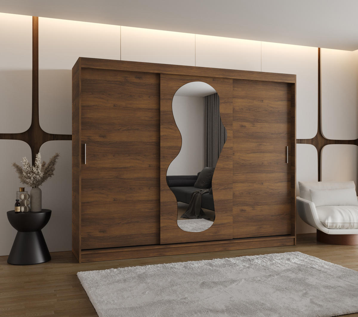 SCHIEBETÜRENSCHRANK mit Spiegel ULTRA 200/250/62 3-türig - Silberfarben/Walnussfarben, Holz (250/200/62cm) - MÖBEL KRYSPOL