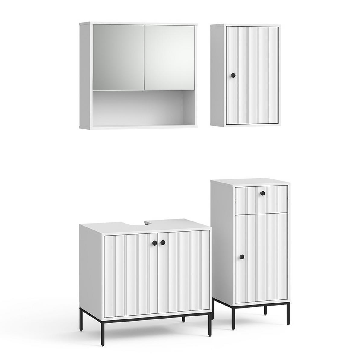 BADMÖBEL-SET Eliza Weiß Riffel 4 Teile - Weiß, Holzwerkstoff (70/65/45cm) - Vicco