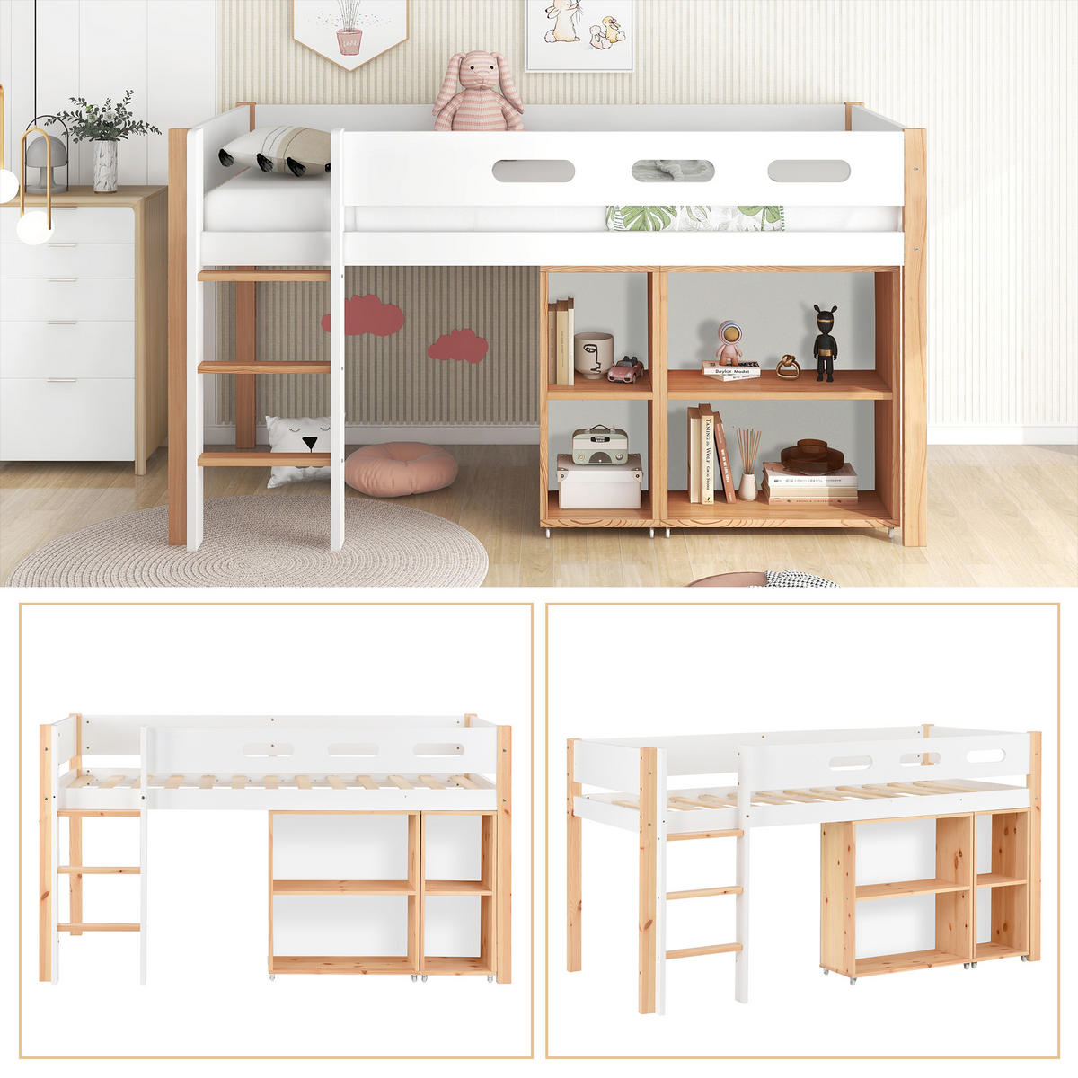 HOCHBETT 90x200 cm Treppe Schrank weiß - Weiß, Holz (90/200cm) - LEBENLANG