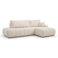 ECKSOFA Baloo mit Schlaffunktion und Bettkasten, komfortable Polsterung, Stoffbezug, lose Rückenkissen, freistehend, RECHTS, 276x176x88 cm, Cream - Creme, Holz/Textil (276/176cm) - DomoHome