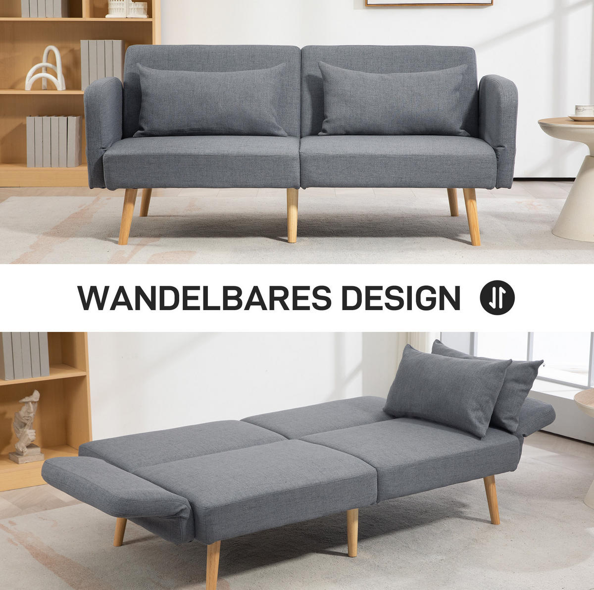 SCHLAFSOFA klappbar 170 cm Polyester Grau - Grau, Textil (170/80/83cm) - IVMEU