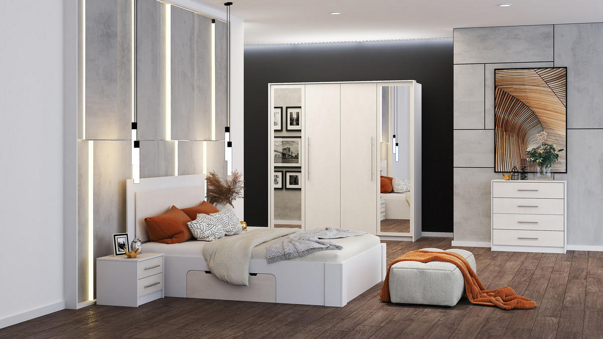 DREHTÜRENSCHRANK - Kaira Weiß + Silk - Weiß, Holzwerkstoff/Metall (206/215/64cm) - Möblo