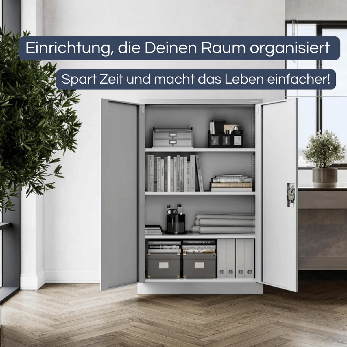 AKTENSCHRANK abschließbar KADO mit Flügeltüren 140x90x40cm Grau - Grau, Metall (90/140/40cm) - DELUKE