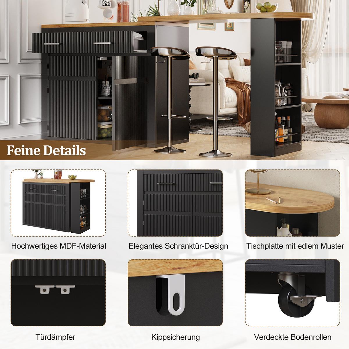 BARTISCH ausziehbar (137-215 cm) in Schwarz - Schwarz, Holzwerkstoff (39/215/102cm) - Urban Meuble