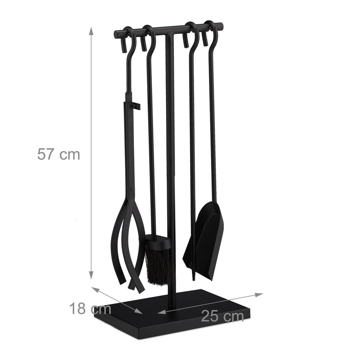 KAMINBESTECK - Schwarz, Metall (25/57/18cm) - Relaxdays