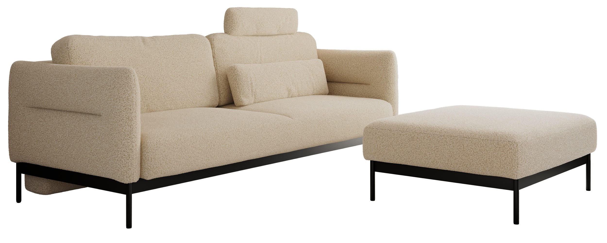 SCHLAFSOFA SALENTO Beige Boucle - Beige/Schwarz, Textil/Metall (221/82/193cm) - MKS