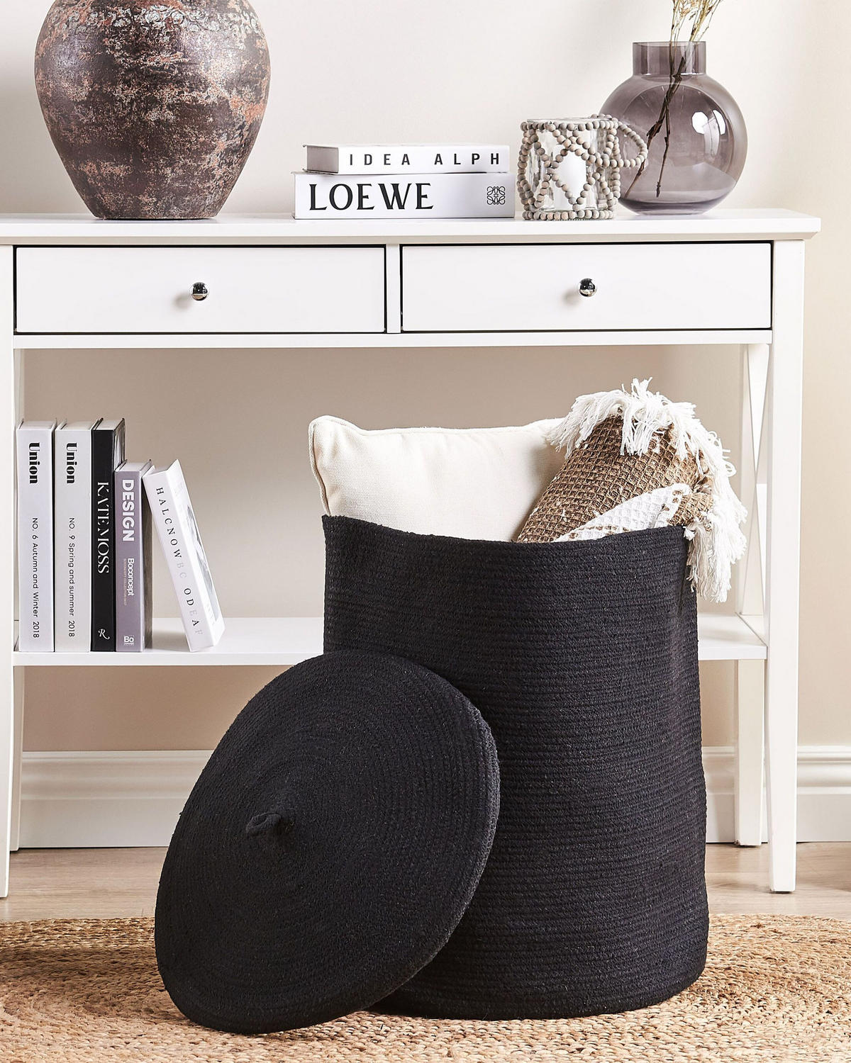 KORB mit Deckel Baumwolle schwarz Silopi - Schwarz, Textil (44/52/44cm) - Beliani