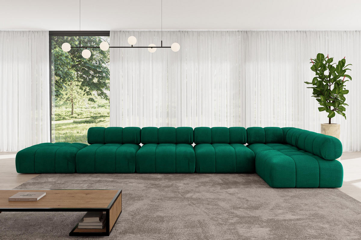 ECKSOFA modulares Sofa Favio-L3 - 475x190x70 cm Dunkelgrün Velours - Dunkelgrün, Holzwerkstoff/Textil (475/190cm) - ALTDECOR