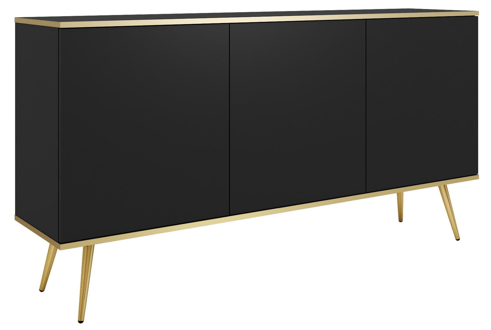 KOMMODE 160cm Rodi auf Beinen - 3 Türen, Schwarz + Gold - Goldfarben/Schwarz, Holz (160/85/39cm) - Emporius