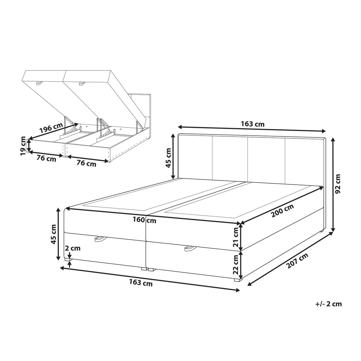BOXSPRINGBETT mit Stauraum 160/200 cm Stoff Cremeweiß Baronet - Creme, Textil (160/200cm) - Beliani