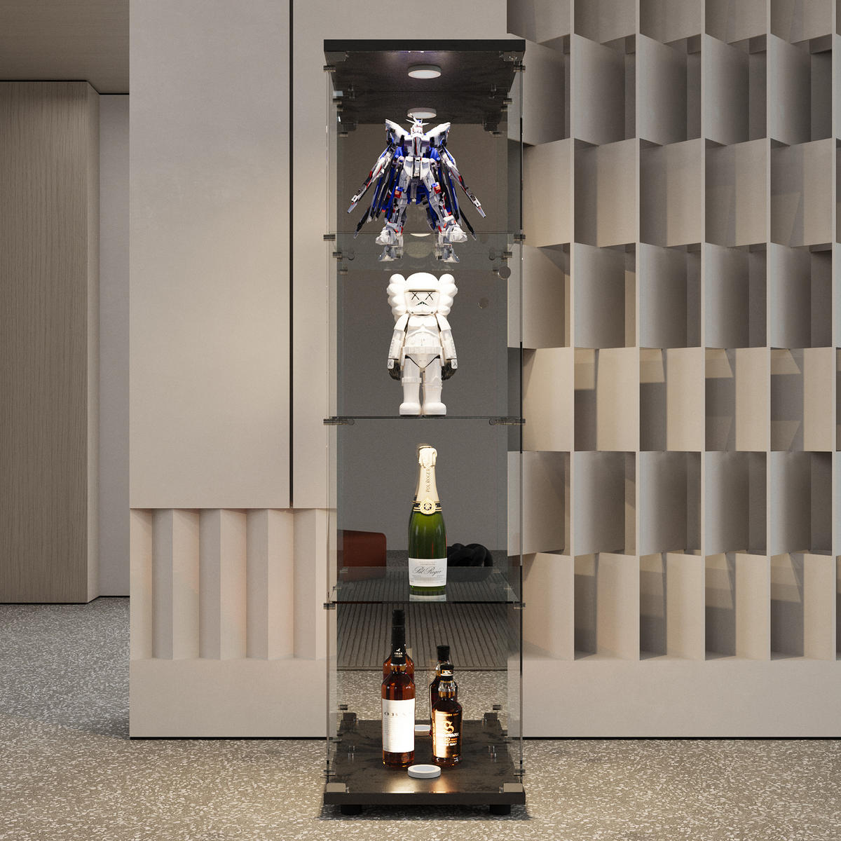 VITRINE Hochglanz Weiß mit Glas & LED Beleuchtung - Schwarz, Glas (42.5/164/36.5cm) - SHOPENTRA