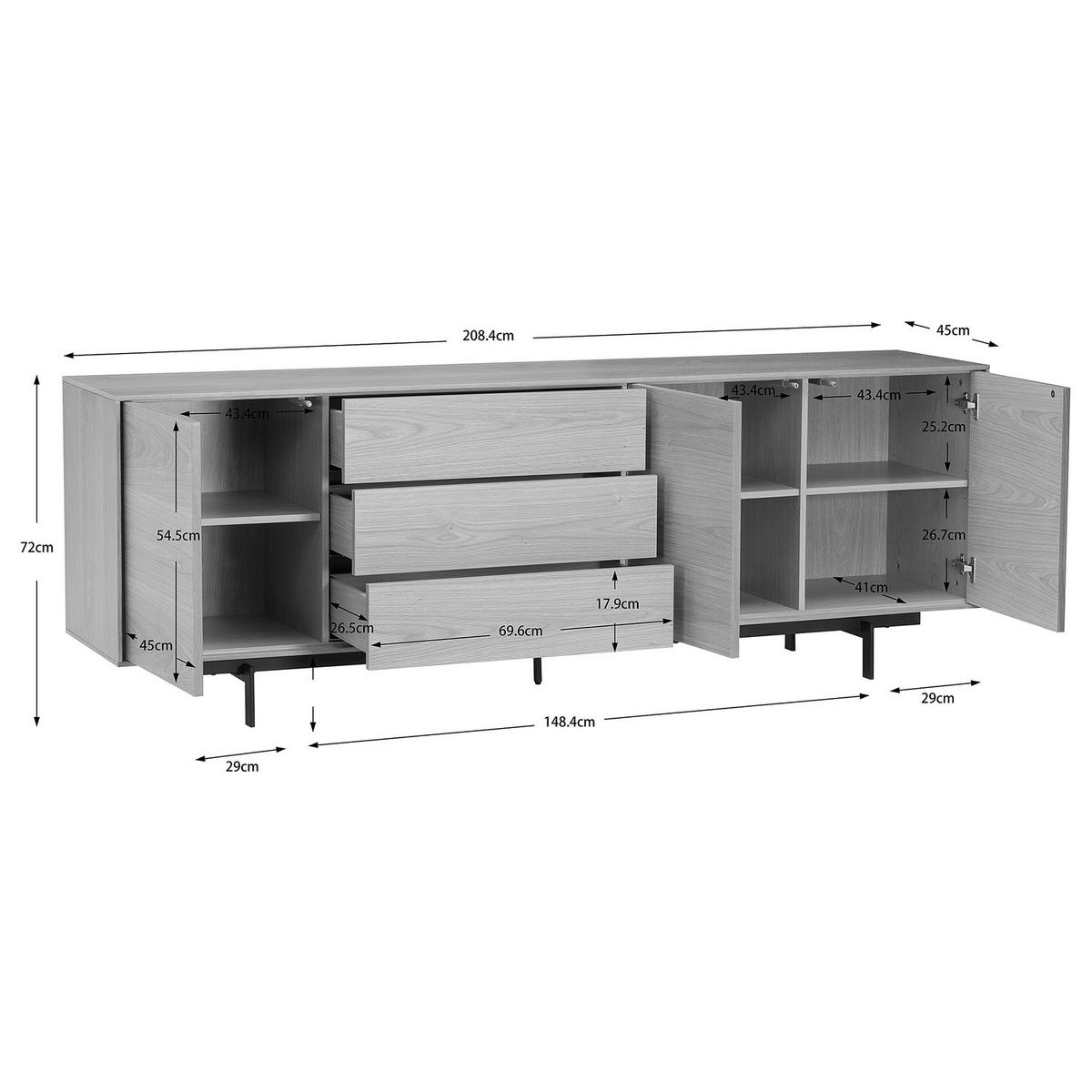 FURNIERTES SIDEBOARD - Eichefarben, Holzwerkstoff/Metall (209/72/45cm) - home24