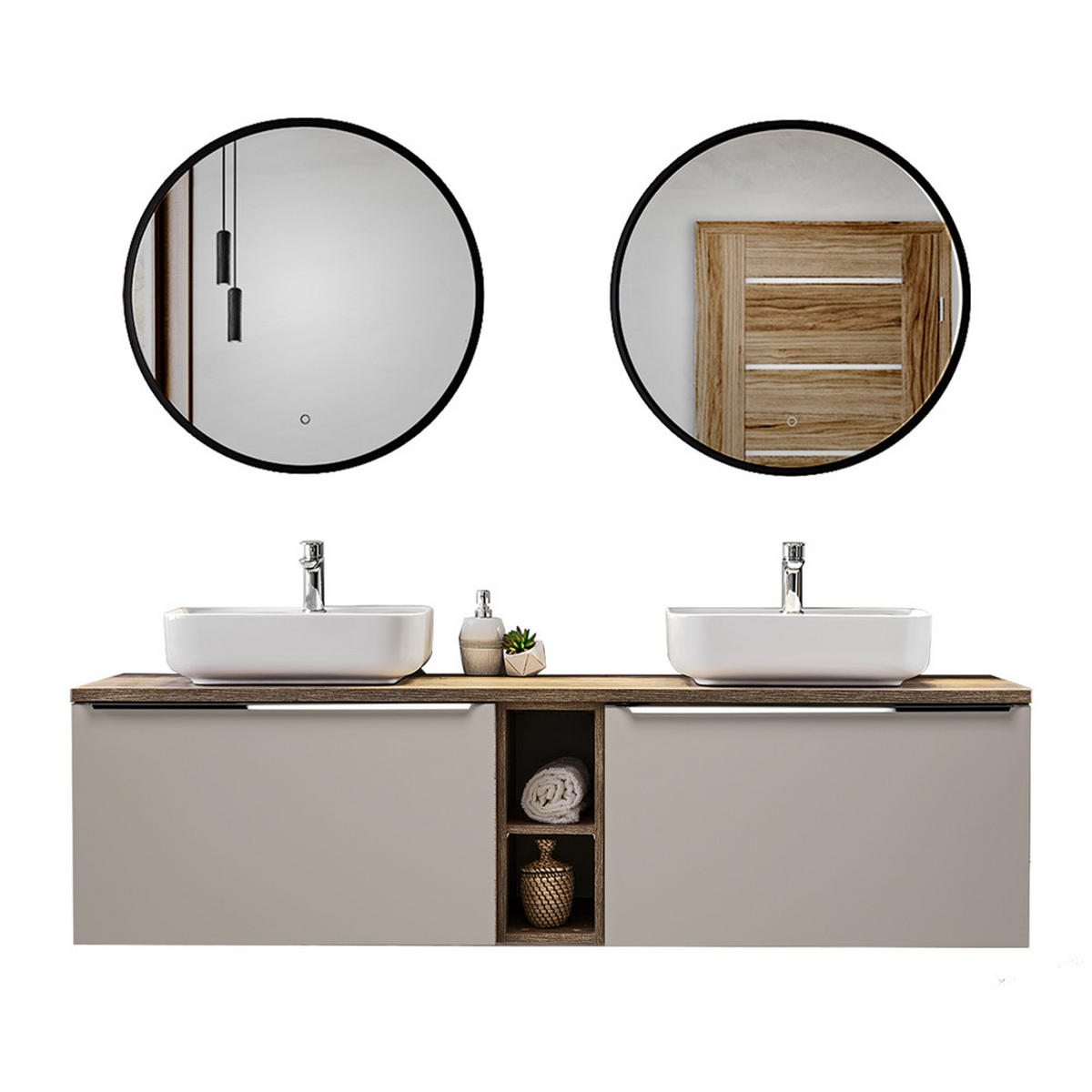 BADMÖBEL-SET 9-TLG. Puebla-56 - Beige, Holzwerkstoff (180/200/46cm) - Lomado