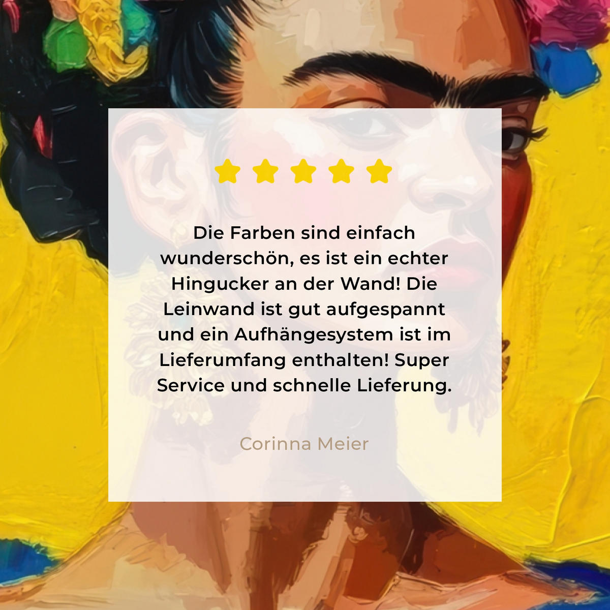 LEINWANDBILD Frida Kahlo - Frau - Gelb - Blau - Blumen Wandbilder 80x60 cm - Gelb, Textil (80/60cm) - MuchoWow