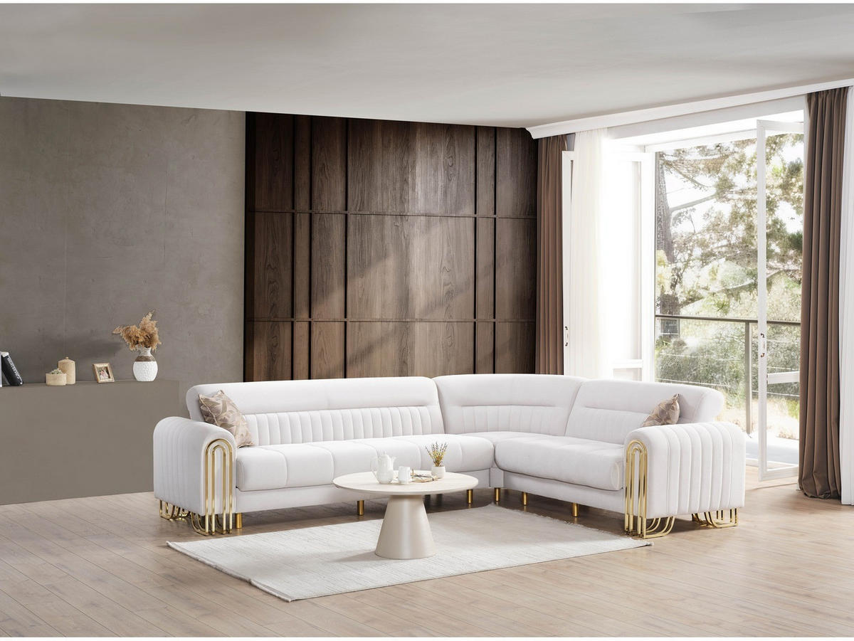 ECKSCHLAFSOFA Multan Creme - Langer Schenkel Links - Creme, Holzwerkstoff/Metall (310/245cm)
