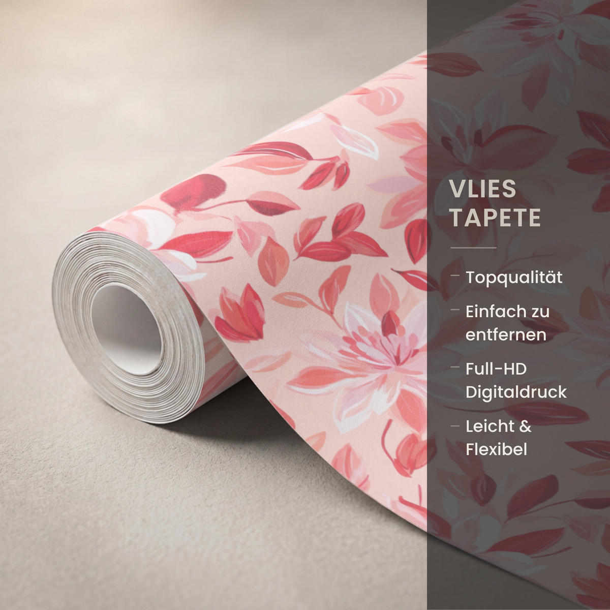 TAPETE - Botanisch - Blumen - Rot - 120x200 cm - Koralle, Papier (120/200cm) - OnlyWow