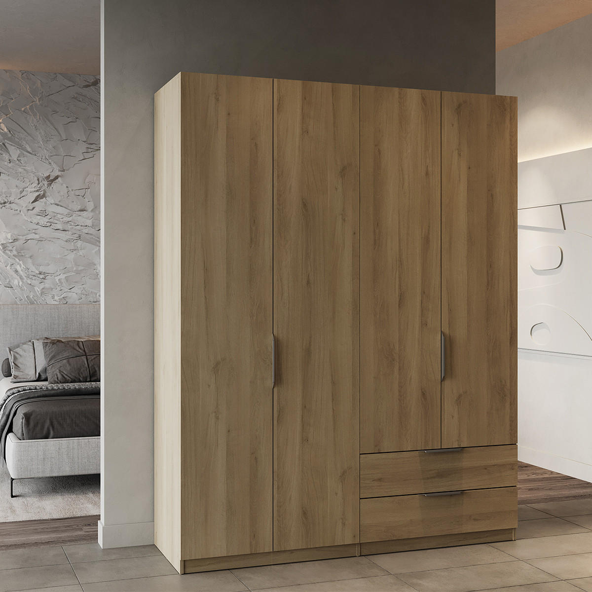 SCHRANK, 4 Türen - GHOST - Eiche - 157,3 x 203 x 51,1 cm - Beige, Holz (157/203/51cm) - Demeyere