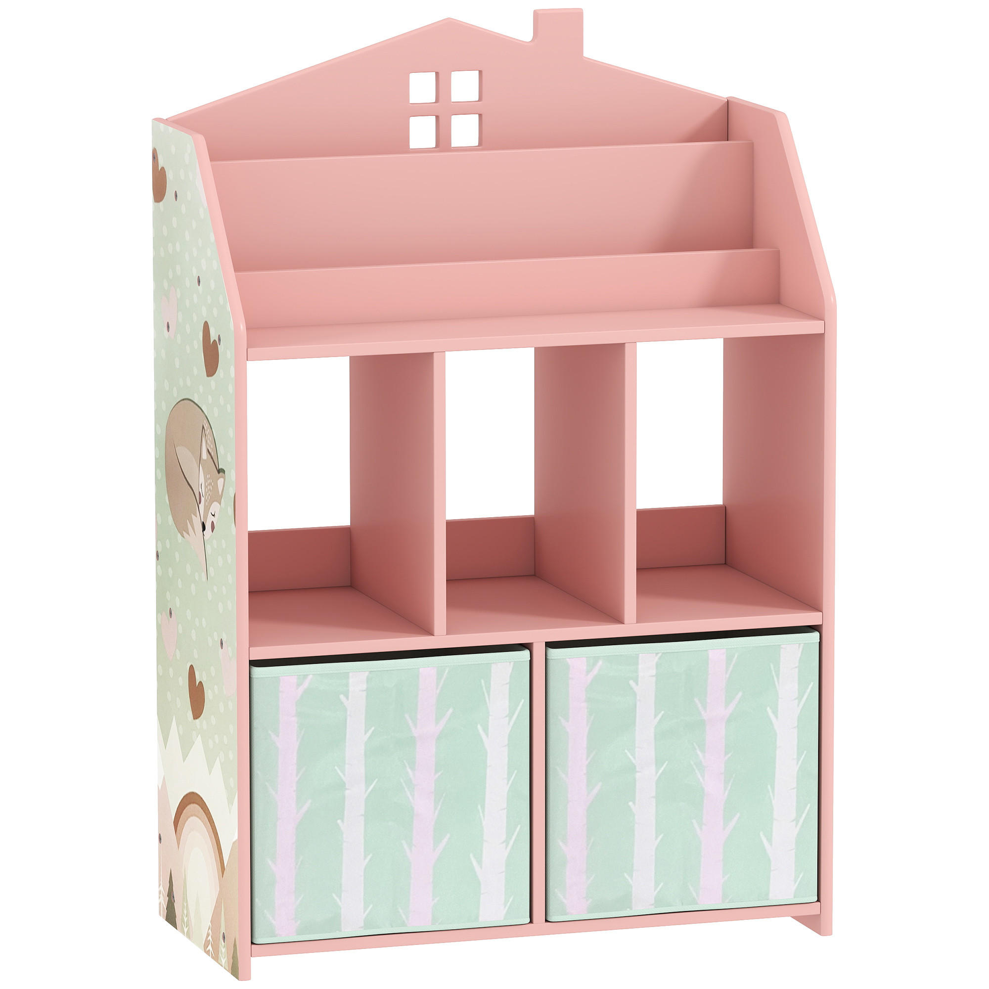 KINDER-BÜCHERREGAL MDF Vliesstoff Rosa - Rosa, Holzwerkstoff/Textil (30/91.5/62.5cm) - AIYAPLAY