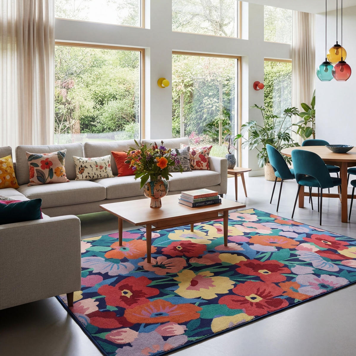 WOLLTEPPICH DAHLIA, floral, Bunt, 180 x 230 cm - Multicolor, Textil (230/180cm) - KADIMA DESIGN