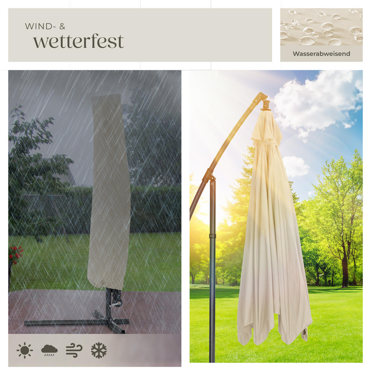 SONNENSCHIRM Ciccio, inklusive Schutzhülle, beige - Beige, Textil (350/350cm) - tectake